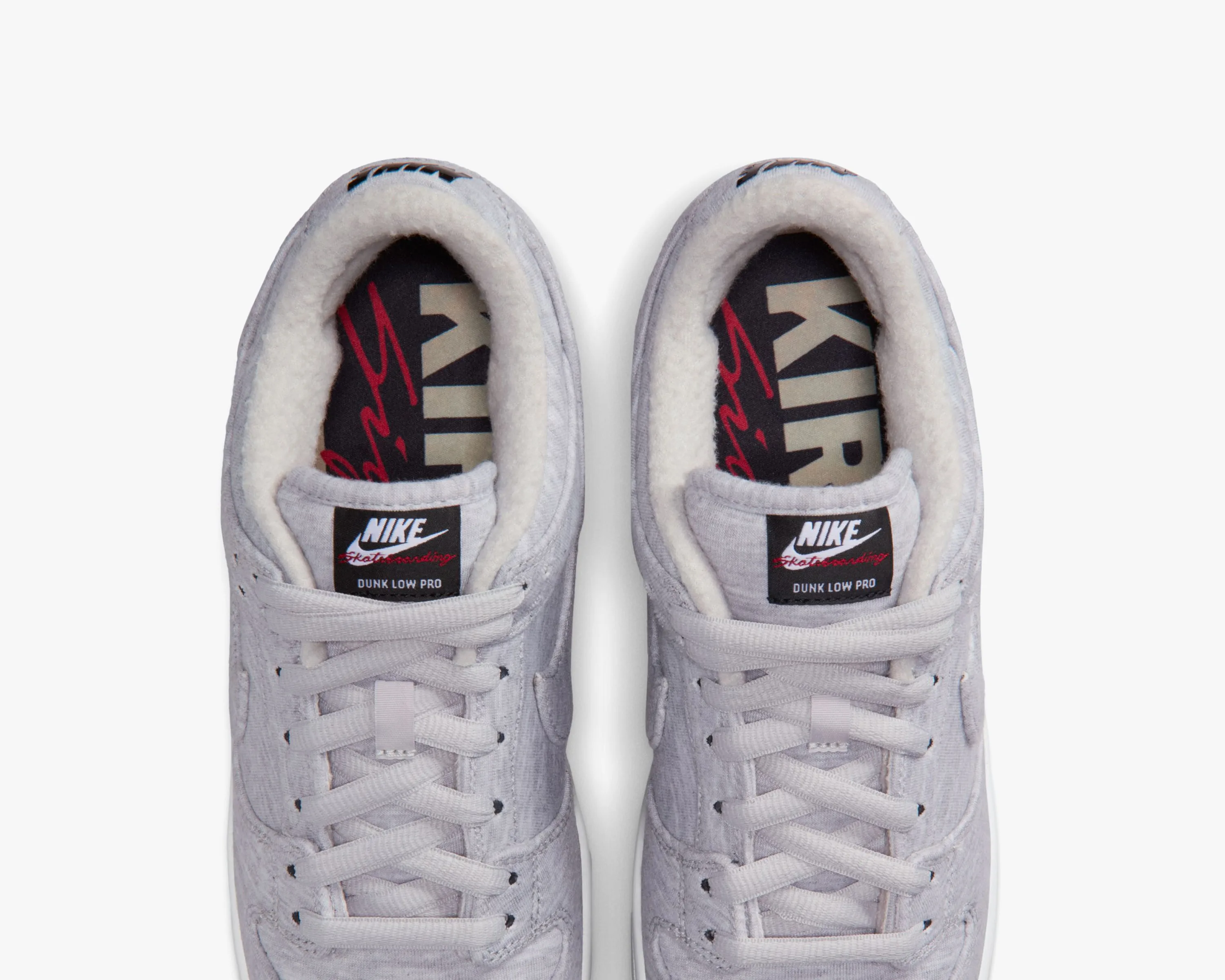 Top-down view of Kirkland Nike SB Dunk Low showing VIP insole branding