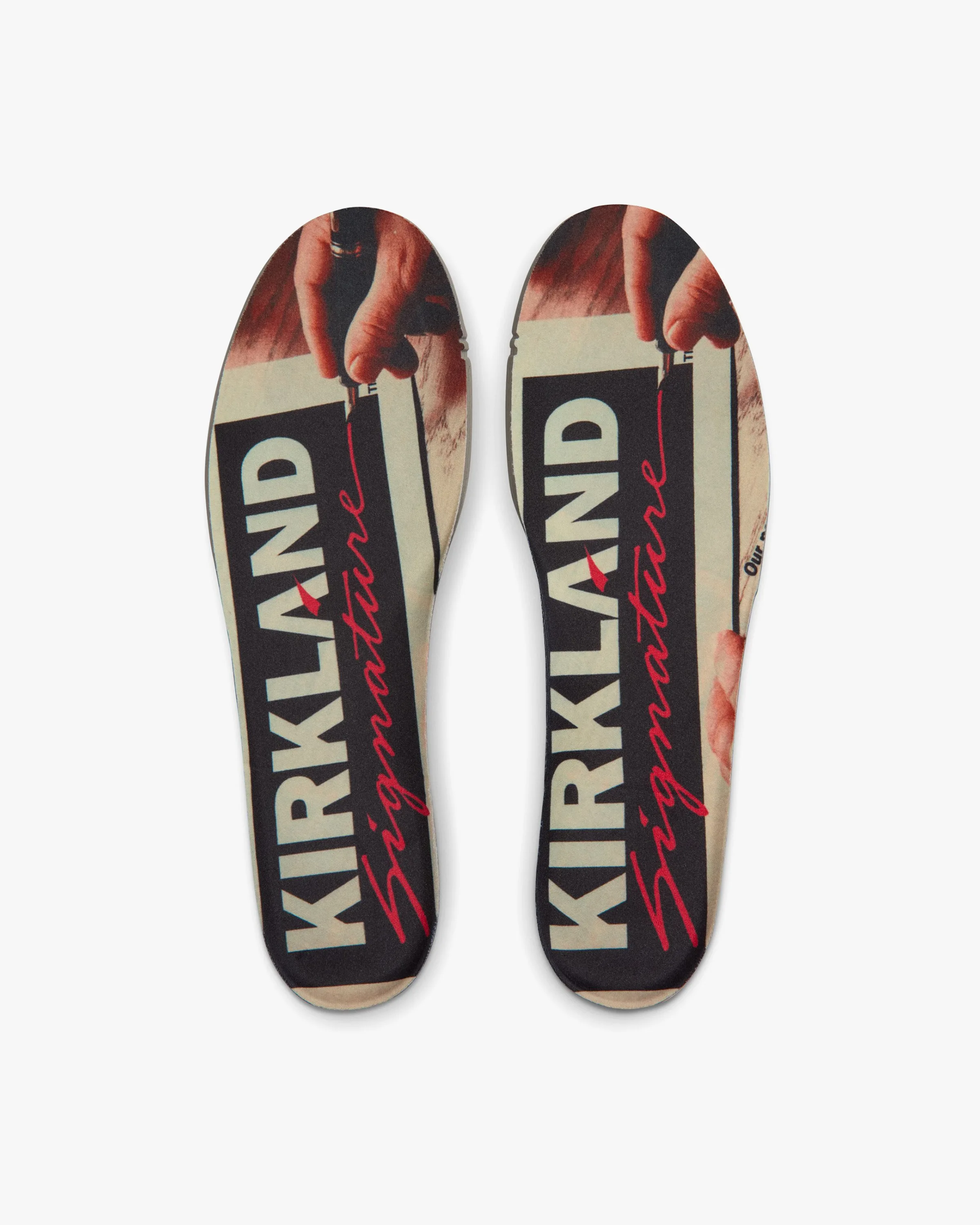 Hot dog graphic insoles with Kirkland Signature branding - tribute to Costco food court
